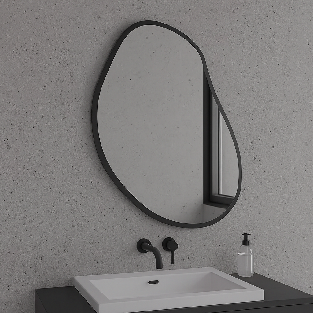 Modern Düzensiz Organik Form Duvar Aynası – Çerçeveli Dekoratif Banyo ve Salon Ayna Modeli