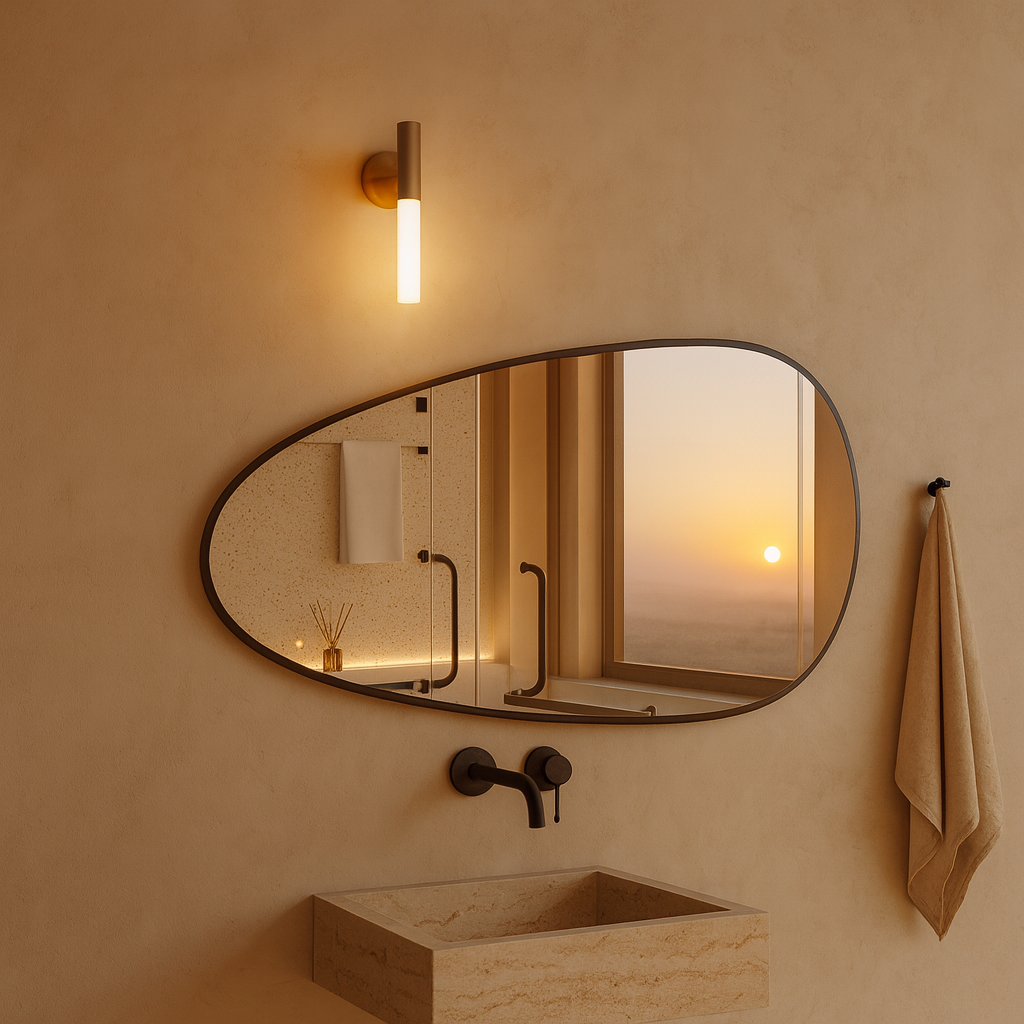 Modern Organik Şekilli Ayna – Çerçeveli Asimetrik Duvar Aynası Banyo ve Salon Dekorasyon
