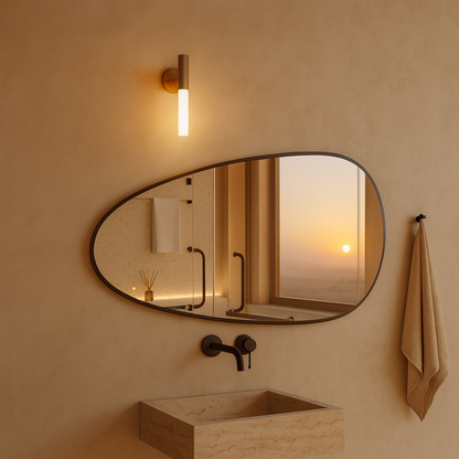 Modern Organik Şekilli Ayna – Çerçeveli Asimetrik Duvar Aynası Banyo ve Salon Dekorasyon