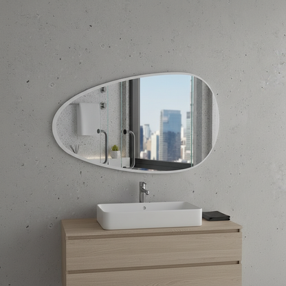 Modern Organik Şekilli Ayna – Çerçeveli Asimetrik Duvar Aynası Banyo ve Salon Dekorasyon