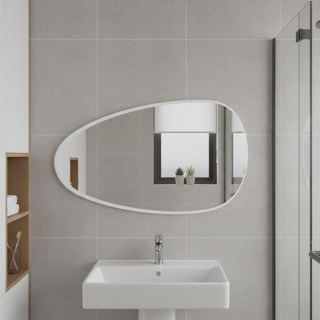 Modern Organik Şekilli Ayna – Çerçeveli Asimetrik Duvar Aynası Banyo ve Salon Dekorasyon