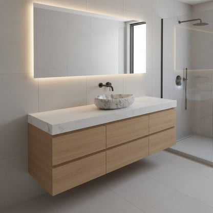 Doğal Mermer Lavabo – Krem & Pembe Damar Desenli Tezgâh Üstü Doğaltaş Banyo Lavabosu (L 55 × W 40 × H 14 cm)