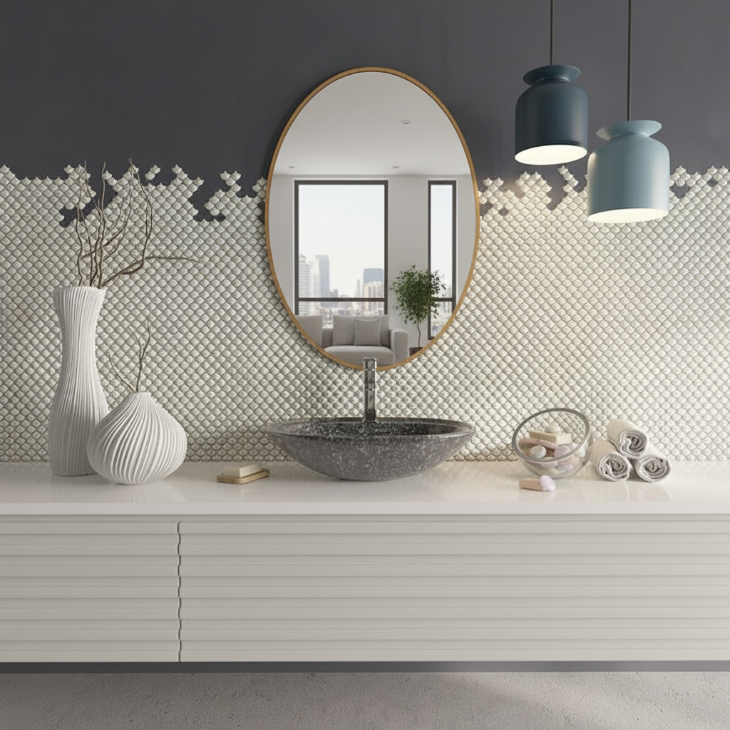 Modern Oval Banyo Aynası – Siyah Çerçeveli Dekoratif Duvar Aynası