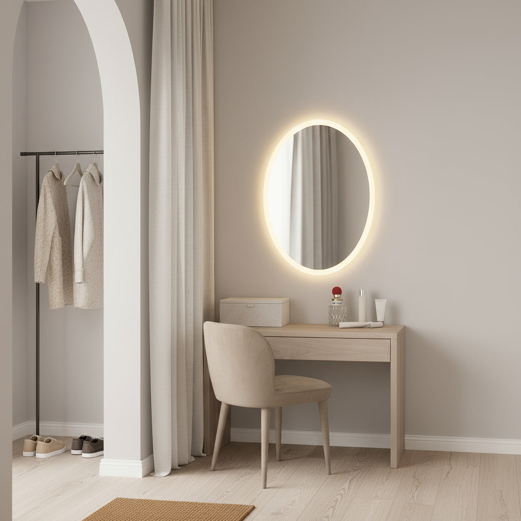 Minimal Oval LED Ayna – Modern Işıklı Dekoratif Duvar Ayna