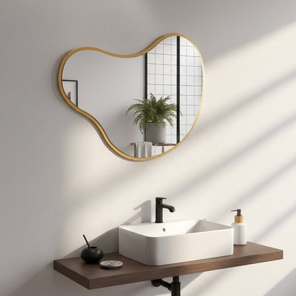 Modern Organik Asimetrik Ayna – Çerçeveli Dekoratif Duvar ve Banyo Aynası | Minimal Tasarım Ayna