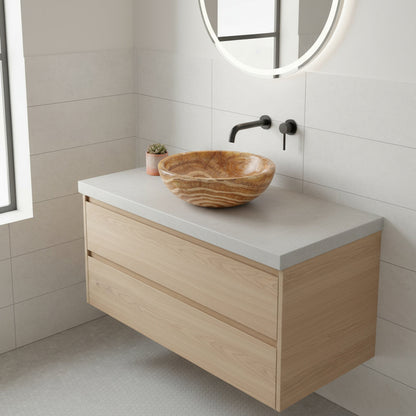 Turuncu Oniks Mermer Lavabo – El Oyması Doğal Taş Banyo Lavabosu, Yuvarlak Oniks Tezgâh Üstü Lavabo
