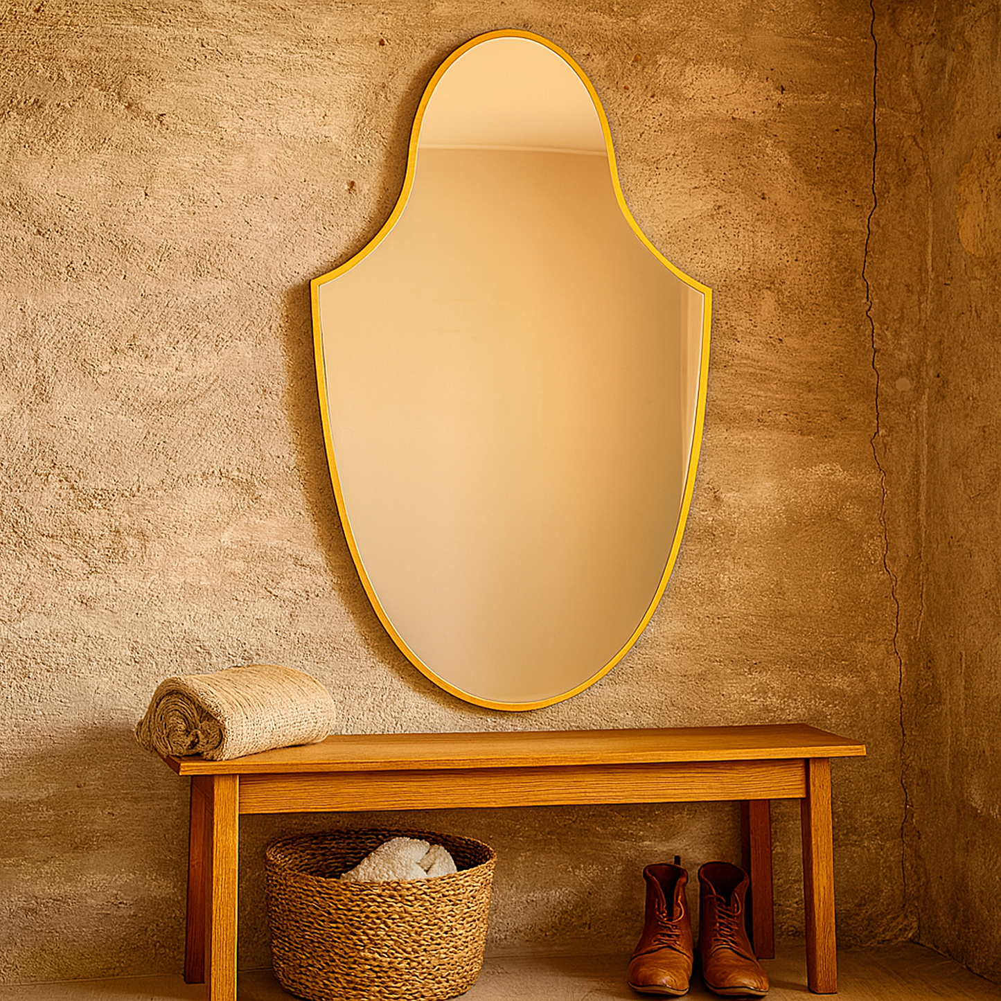 Altın Çerçeveli Dekoratif Duvar Aynası – Modern Oval Salon Aynası Tasarımı