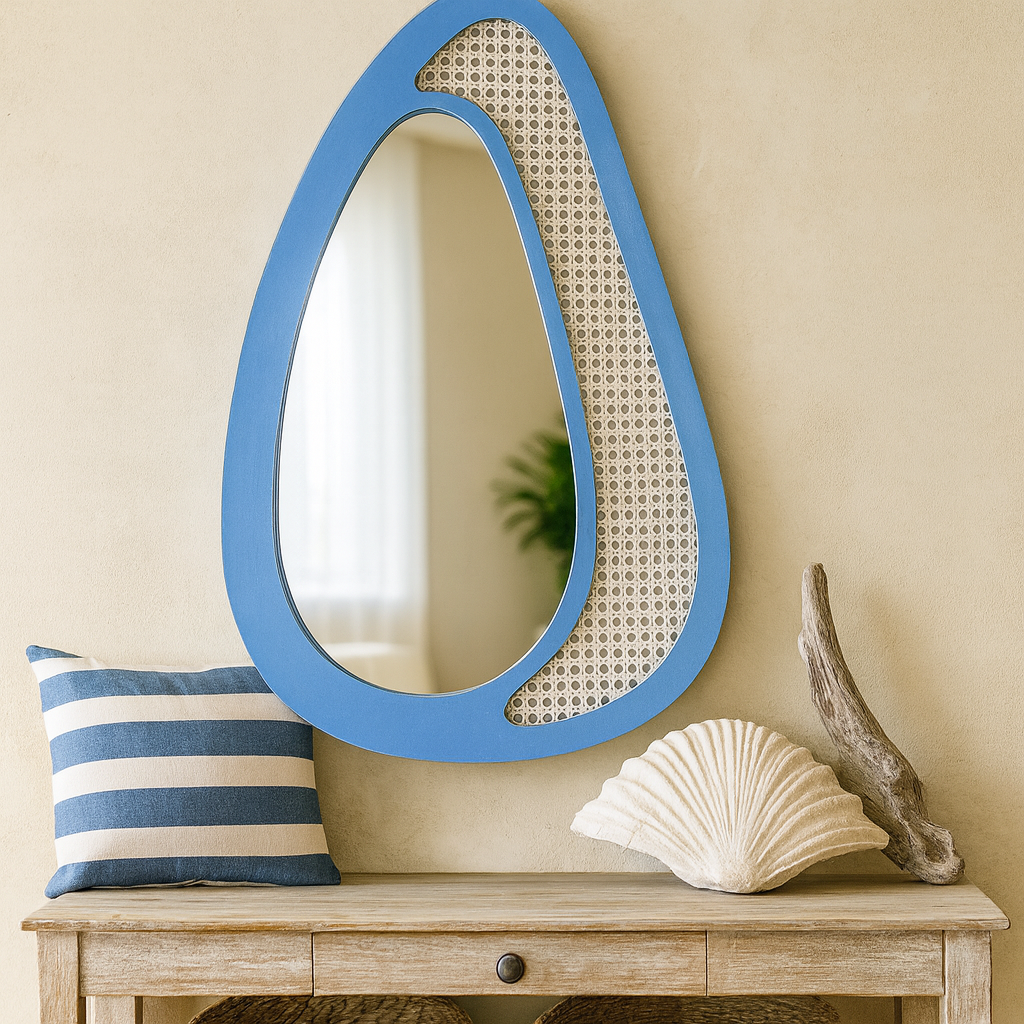 Rattan Çerçeveli Organik Ayna – Modern Dekoratif Duvar Aynası | Tasarım Ayna, Rattan Ayna, Salon & Genç Odası Dekoru