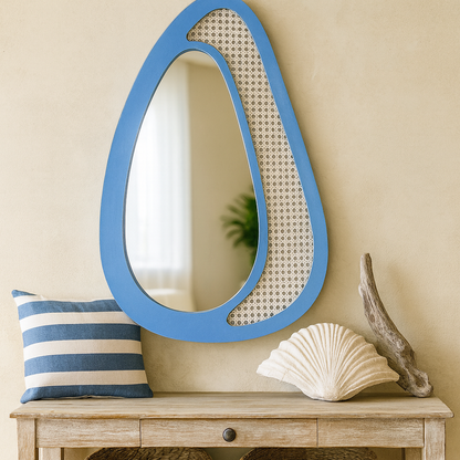 Rattan Çerçeveli Organik Ayna – Modern Dekoratif Duvar Aynası | Tasarım Ayna, Rattan Ayna, Salon & Genç Odası Dekoru