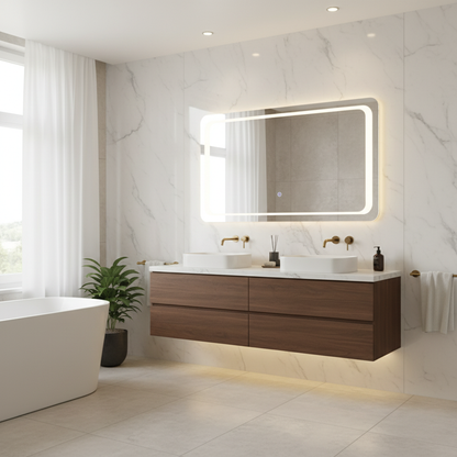 LED Işıklı Dikdörtgen Ayna – Köşe Yuvarlak Tasarım, Modern Banyo ve Makyaj Alanı İçin