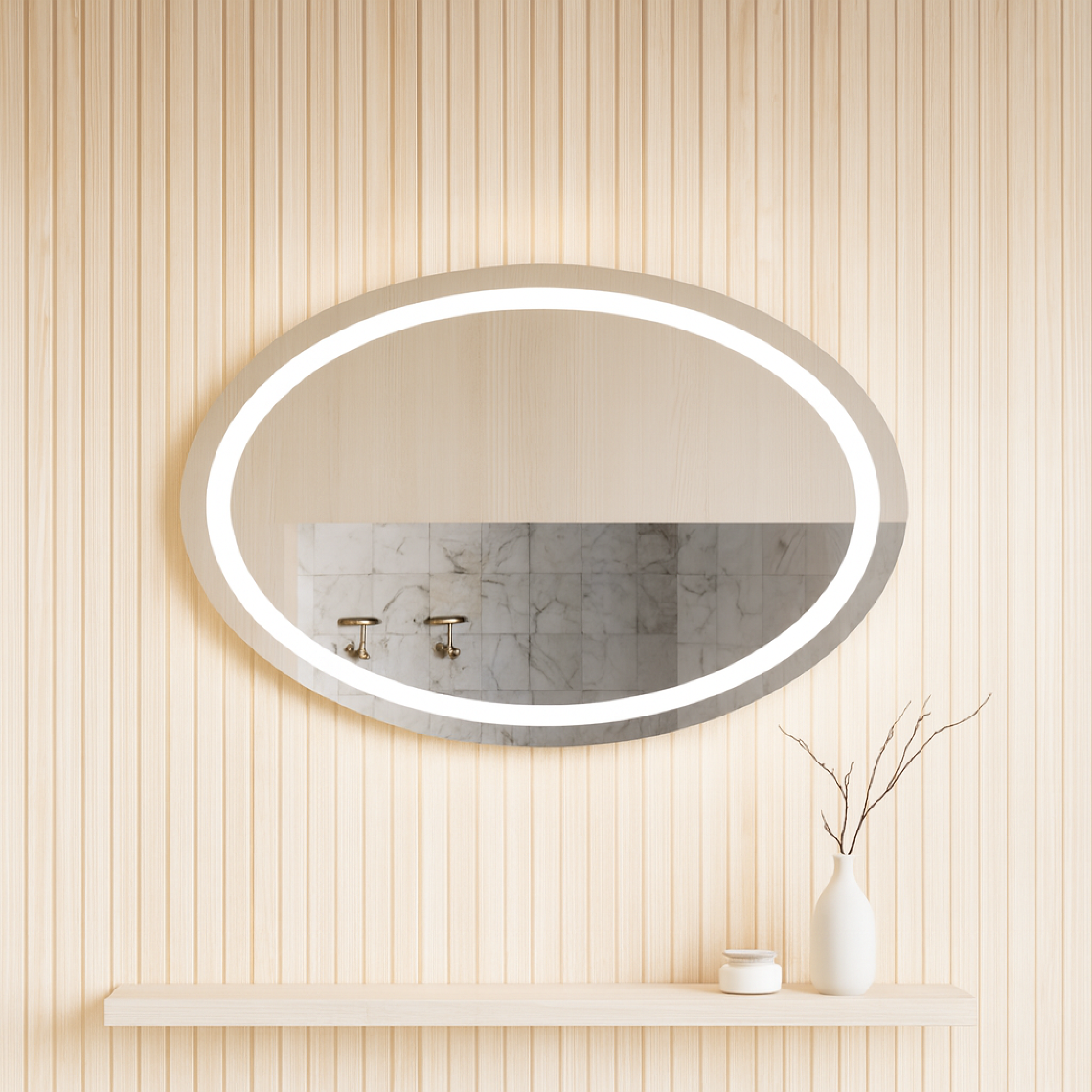 LED Işıklı Oval Ayna – Şık ve Minimalist Banyo Dekorasyon Aynası