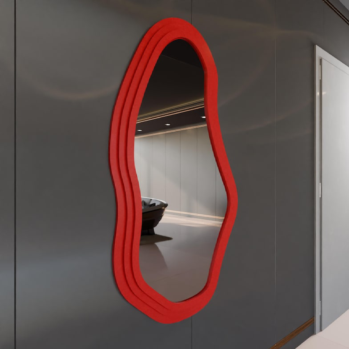 Modern Dalgalı Duvar Aynası MDF Çerçeve – İrregular Dekoratif Ayna, Salon Yatak Odası Hol Ayna