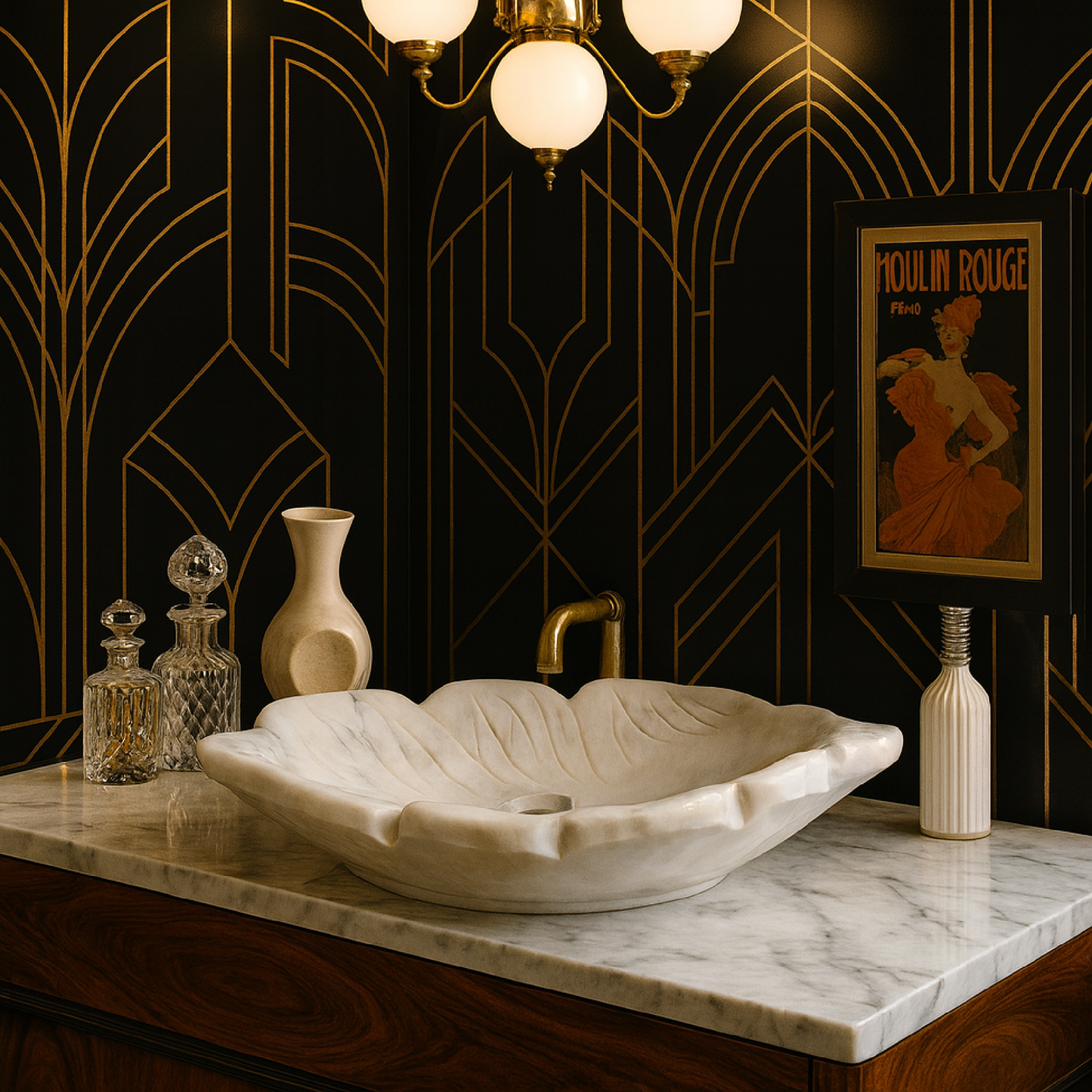 El Yapımı Mermer Yaprak Formu Lavabo – Doğal Taş Banyo Tezgâh Üstü Lavabo