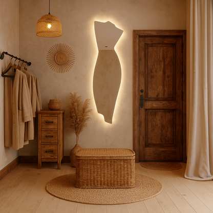 Asimetrik LED Ayna | Modern Dekoratif Banyo Aynası | Tasarım Organik Form LED Işıklı Ayna