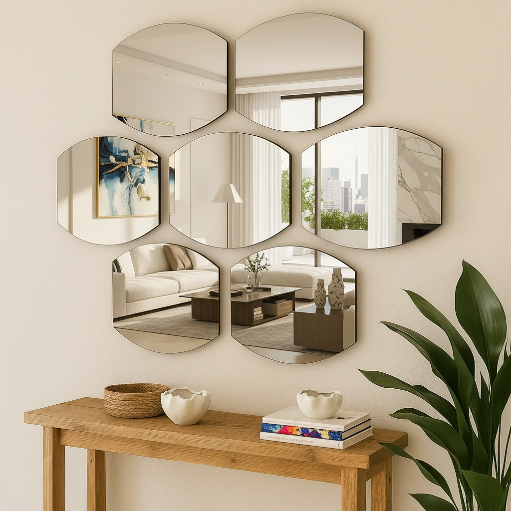 Modern Dekoratif Geometrik Duvar Aynası – Tasarım Salon & Antre Ayna Seti