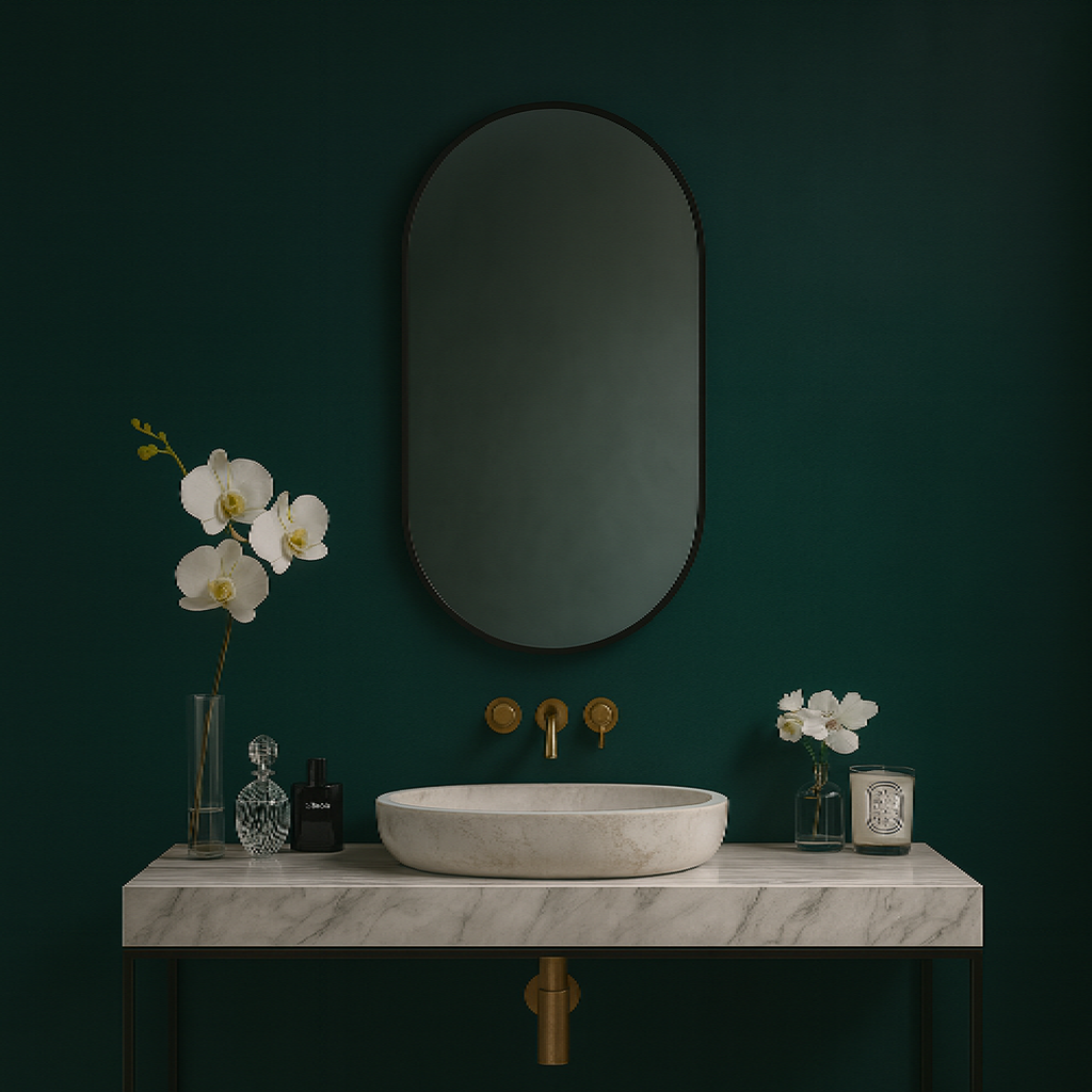 Modern Çerçeveli Oval Duvar Aynası – Dekoratif Banyo ve Salon Aynası Tasarımı