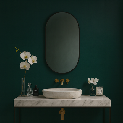 Modern Çerçeveli Oval Duvar Aynası – Dekoratif Banyo ve Salon Aynası Tasarımı