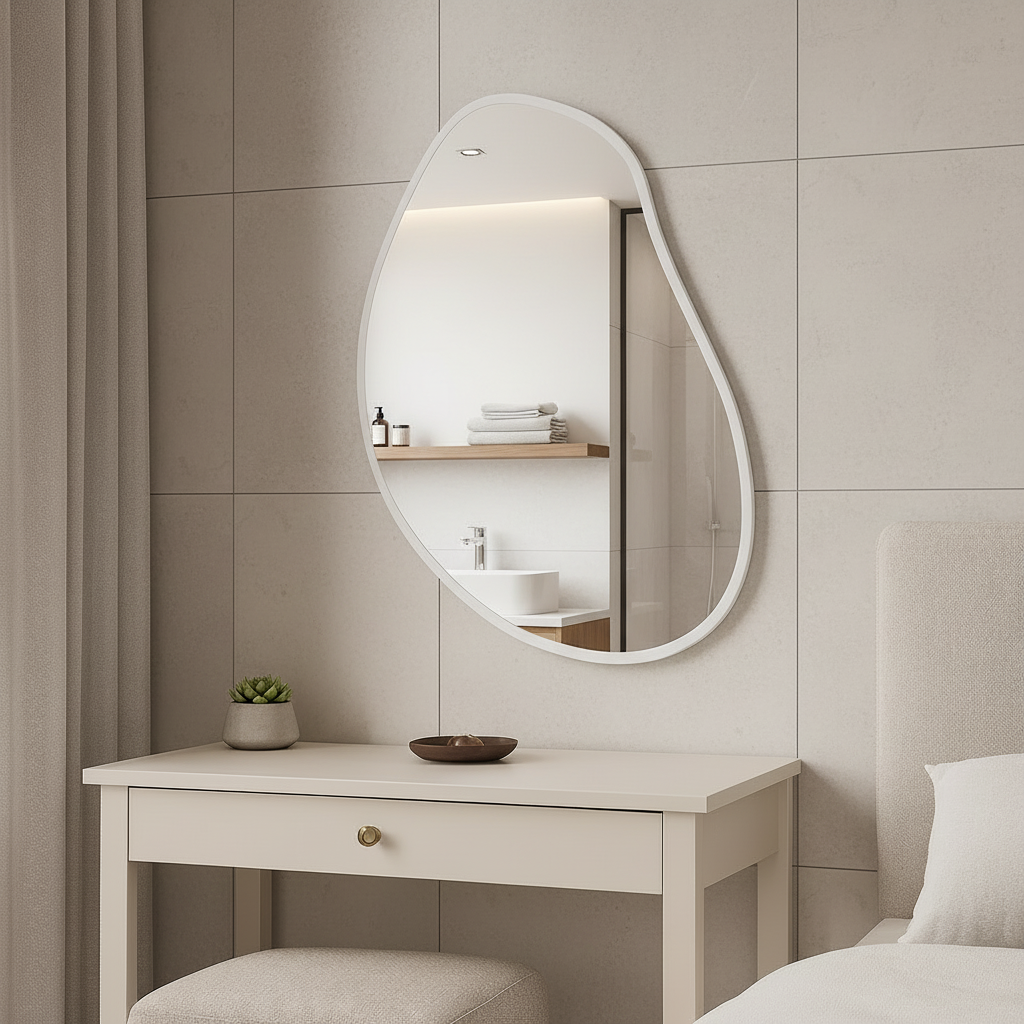 Modern Düzensiz Organik Form Duvar Aynası – Çerçeveli Dekoratif Banyo ve Salon Ayna Modeli