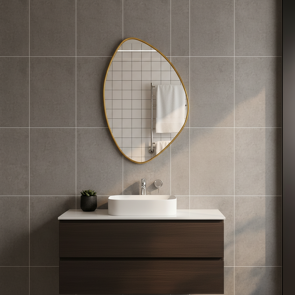 Modern Asimetrik Dekoratif Ayna – Organik Tasarım Çerçeveli Banyo ve Salon Duvar Aynası