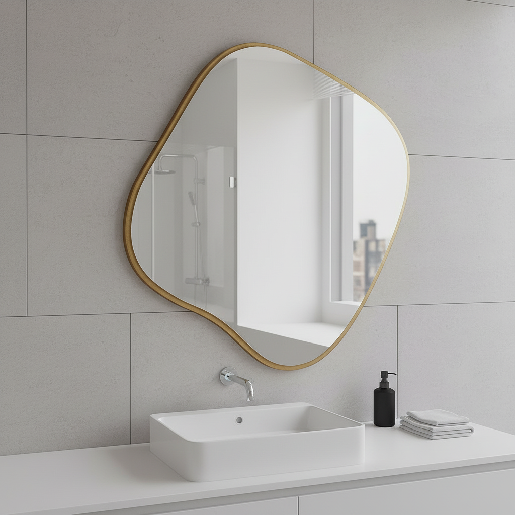 Modern Şekilli Duvar Aynası – Organik Form Dekoratif Ayna, Minimalist Çerçeveli Tasarım Ayna
