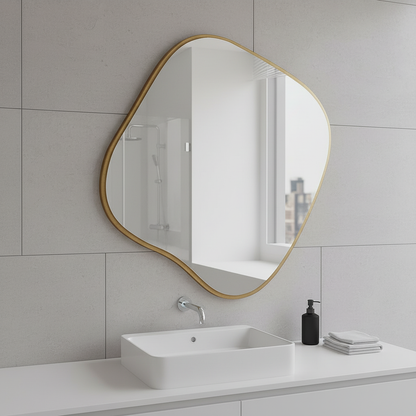 Modern Şekilli Duvar Aynası – Organik Form Dekoratif Ayna, Minimalist Çerçeveli Tasarım Ayna