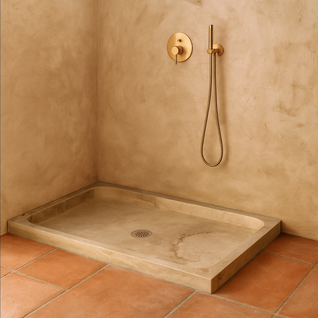 Troia Light Traverten Dikdörtgen – Doğal Taş Traverten Banyo Duş Tabanı (161×88×8 cm)