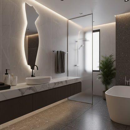 Asimetrik LED Ayna | Modern Dekoratif Banyo Aynası | Tasarım Organik Form LED Işıklı Ayna