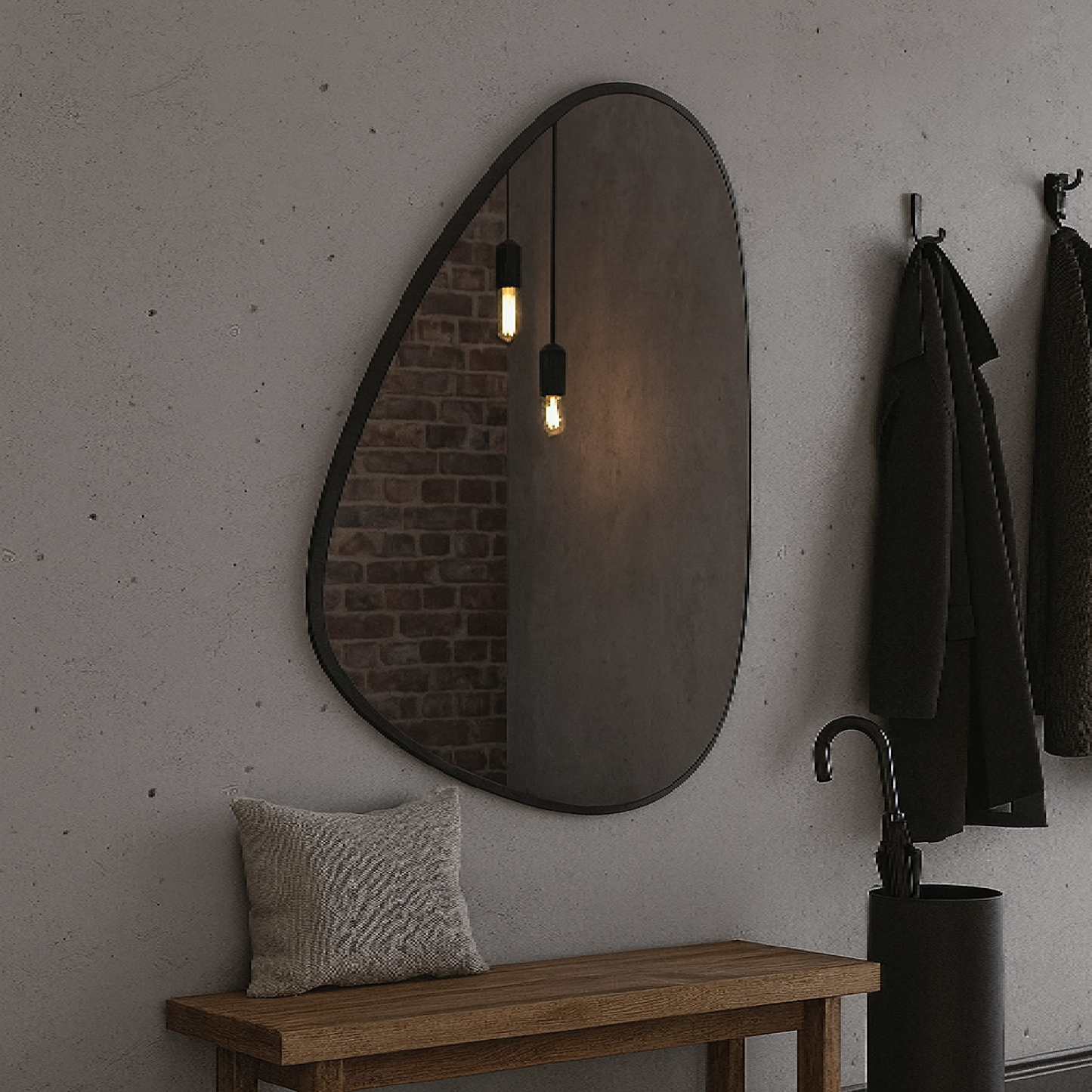Modern Organik Şekilli Çerçeveli Düzensiz Banyo Aynası – Dekoratif Asimetrik Duvar Aynası