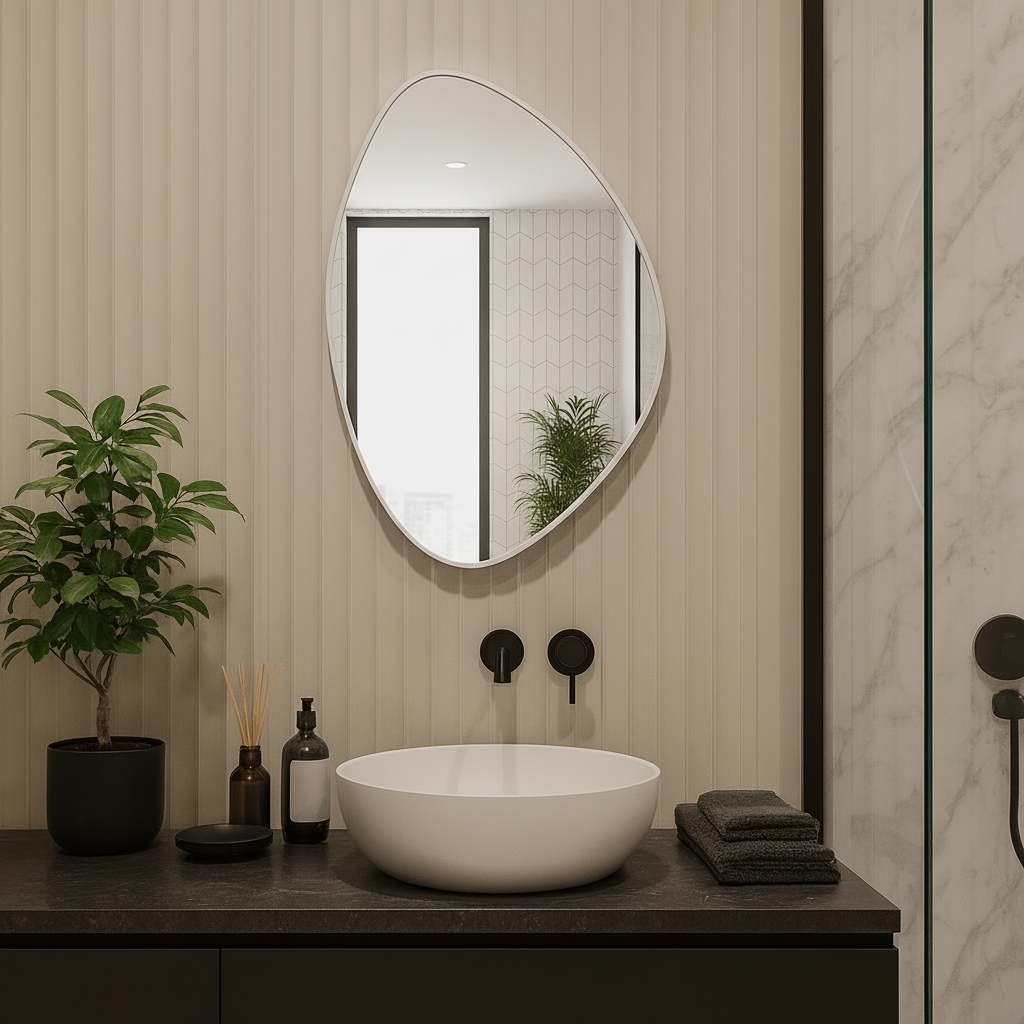 Modern Asimetrik Dekoratif Ayna – Organik Tasarım Çerçeveli Banyo ve Salon Duvar Aynası