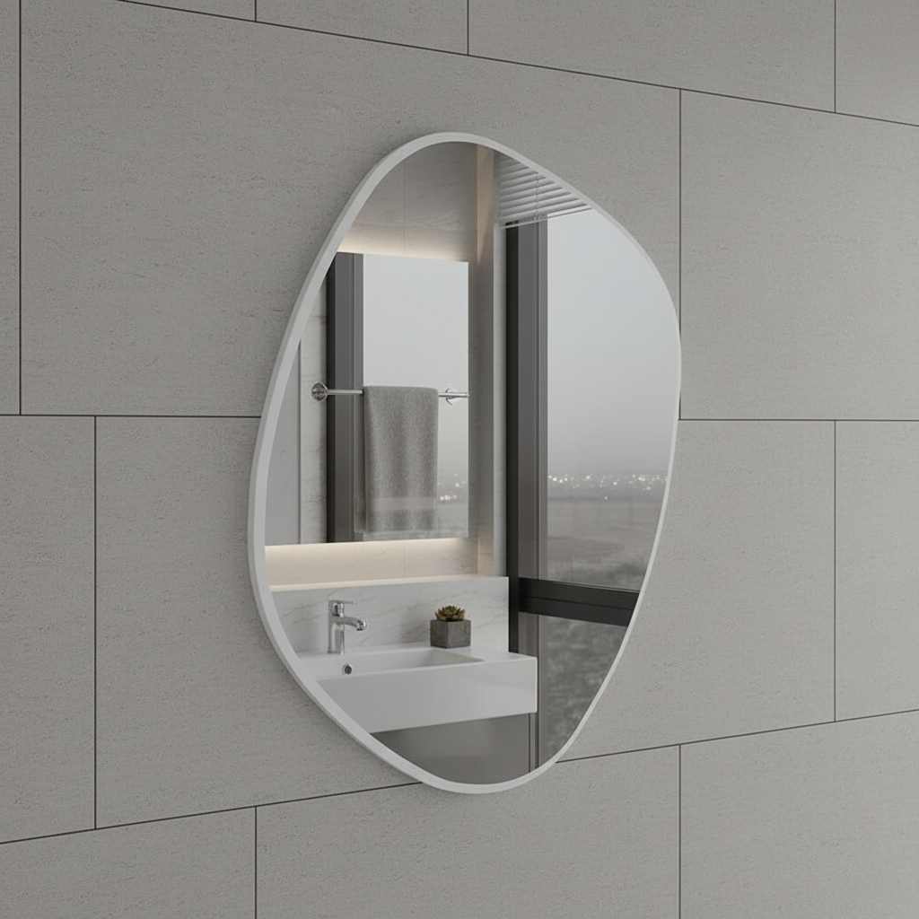 Modern Asimetrik Duvar Aynası – Organik Şekilli Çerçeveli Banyo ve Salon Dekoratif Ayna