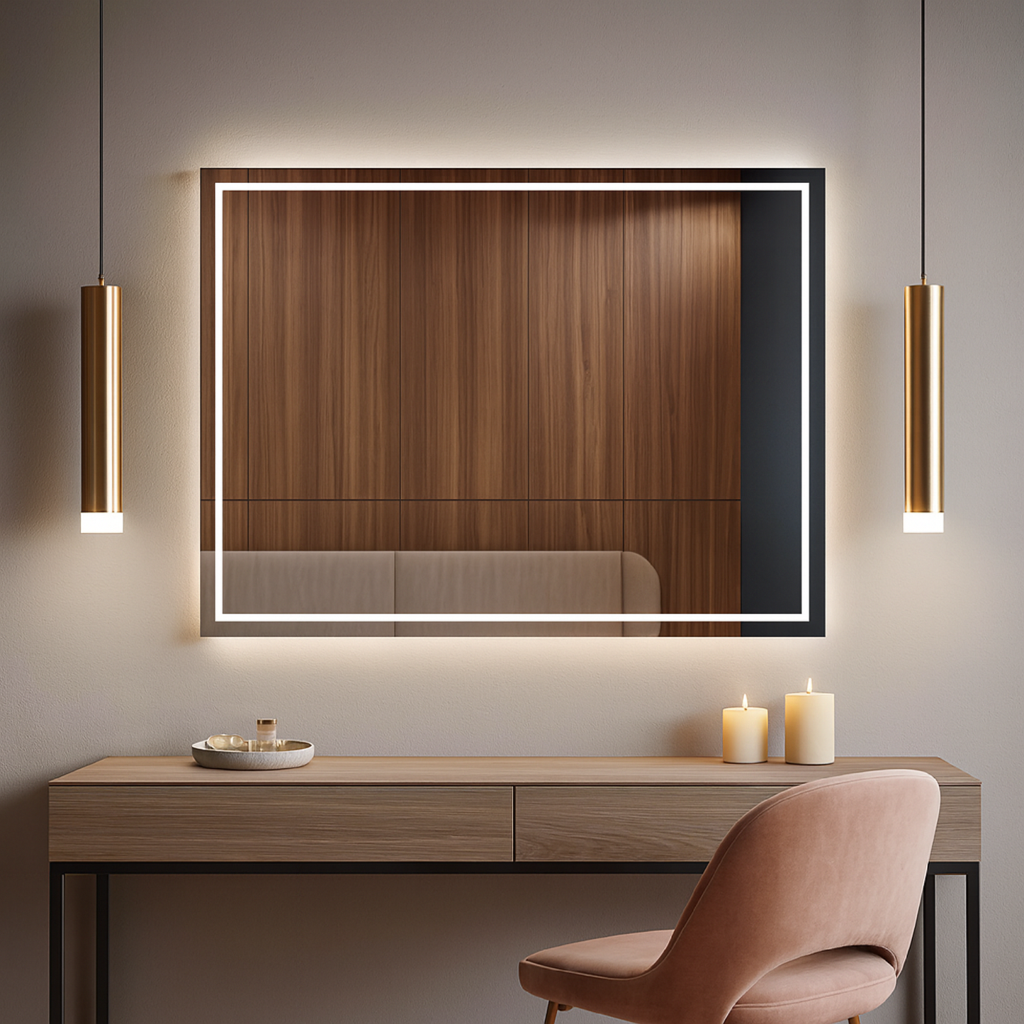 Dikdörtgen LED Banyo Aynası – Modern Işıklı Ayna | Sıcak/Soğuk LED & Dokunmatik Seçenek