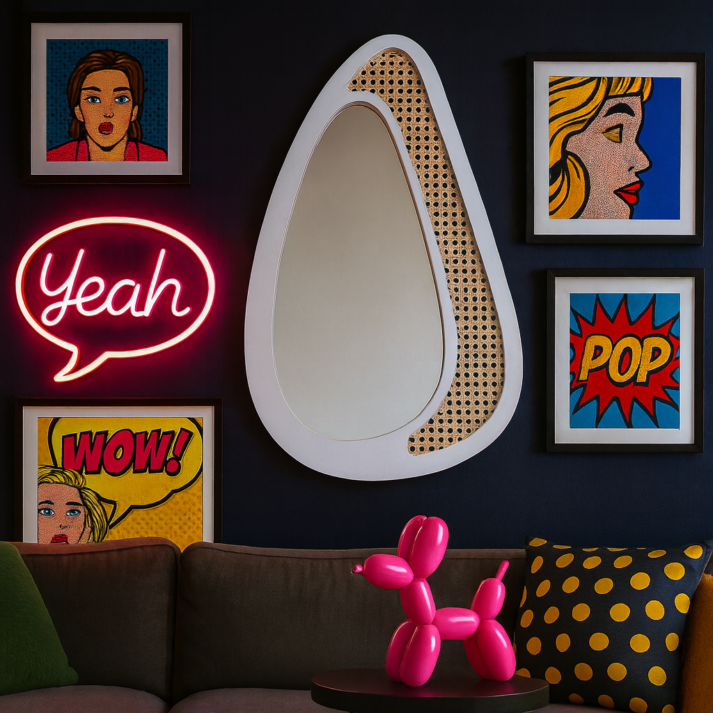 Rattan Çerçeveli Organik Ayna – Modern Dekoratif Duvar Aynası | Tasarım Ayna, Rattan Ayna, Salon & Genç Odası Dekoru