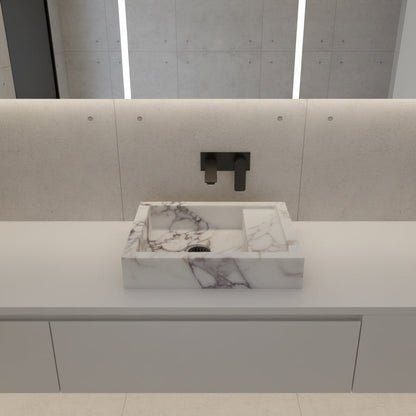 Calacatta Viola Mermer Duvara Monte Lavabo – Özel Üretim Lüks Banyo Lavabosu (36×46×13 cm)