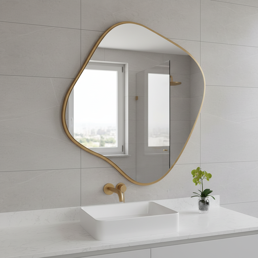 Modern Şekilli Duvar Aynası – Organik Form Dekoratif Ayna, Minimalist Çerçeveli Tasarım Ayna