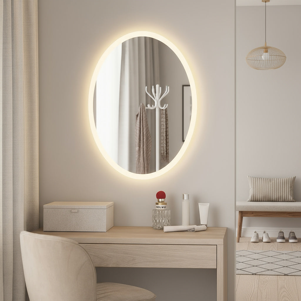 Minimal Oval LED Ayna – Modern Işıklı Dekoratif Duvar Ayna