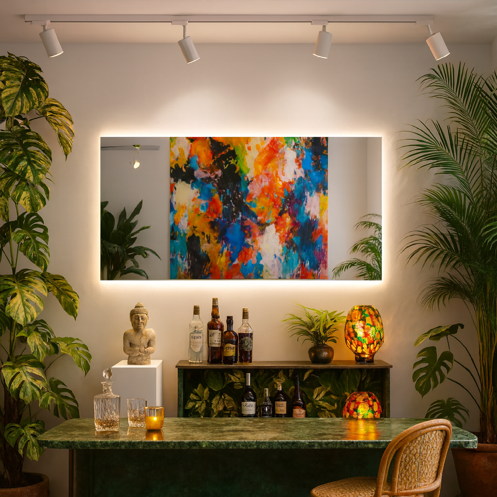 Minimal Dikdörtgen LED Backlit Ayna – Sıcak Işıklı Banyo Dekorasyon Aynası