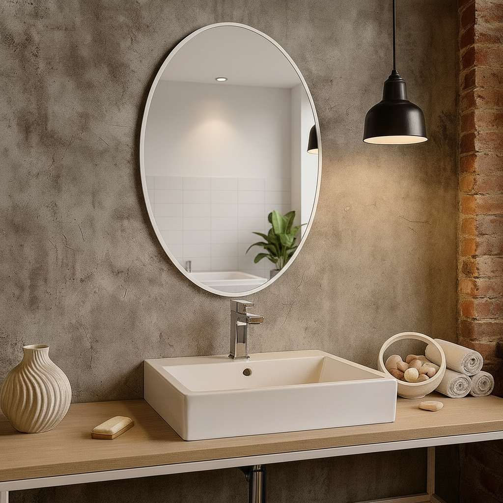 Modern Oval Banyo Aynası – Siyah Çerçeveli Dekoratif Duvar Aynası