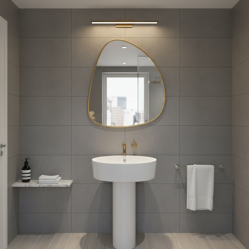 Modern Asimetrik Banyo Aynası – Çerçeveli Organik Form Dekoratif Duvar Aynası