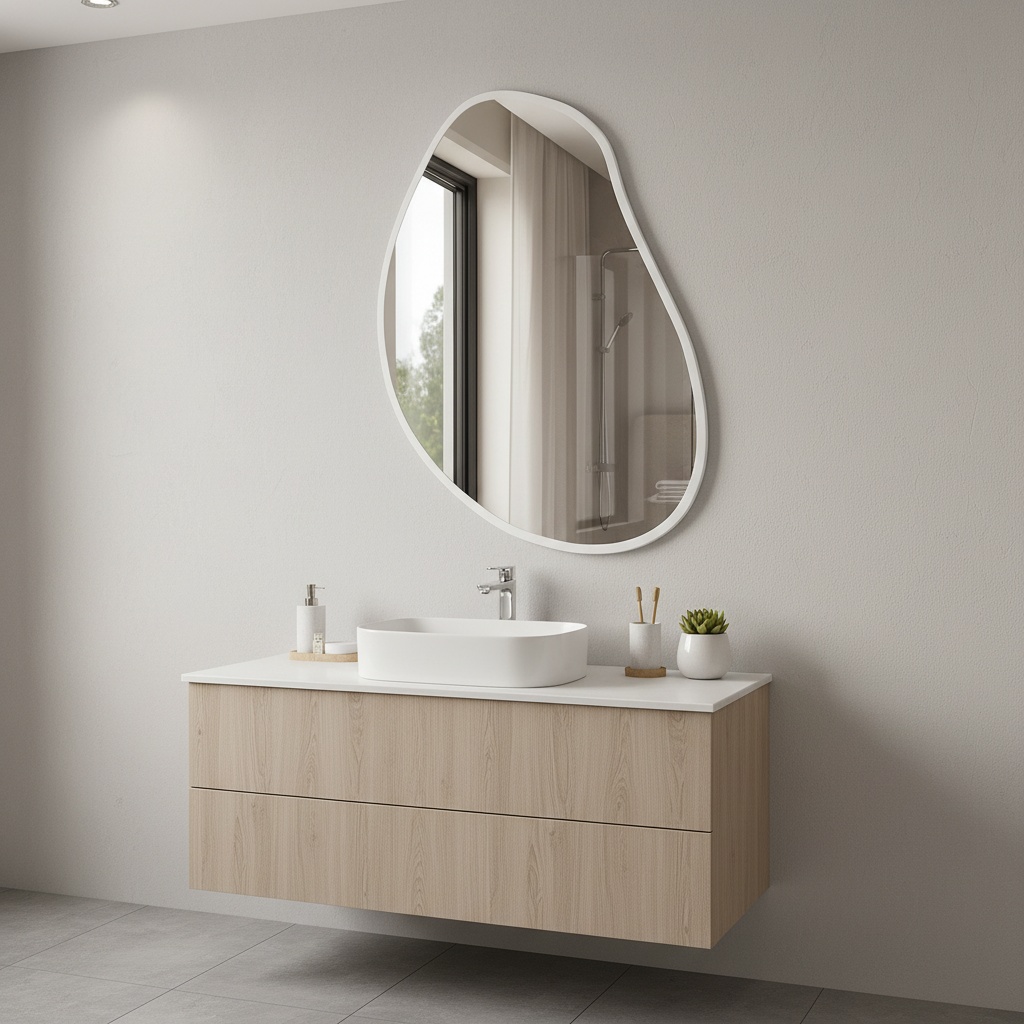 Modern Düzensiz Organik Form Duvar Aynası – Çerçeveli Dekoratif Banyo ve Salon Ayna Modeli