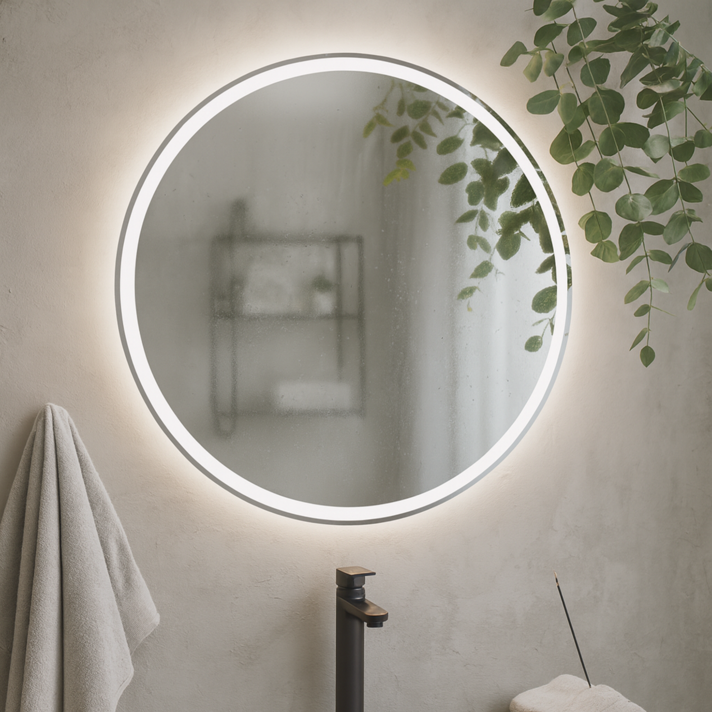 Yuvarlak LED Banyo Aynası – Modern Işıklı Daire Ayna | Dokunmatik & Sıcak/Soğuk LED