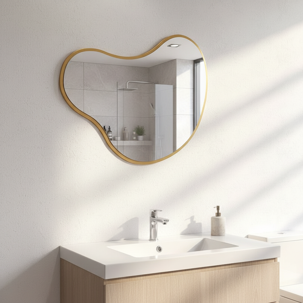 Modern Organik Asimetrik Ayna – Çerçeveli Dekoratif Duvar ve Banyo Aynası | Minimal Tasarım Ayna