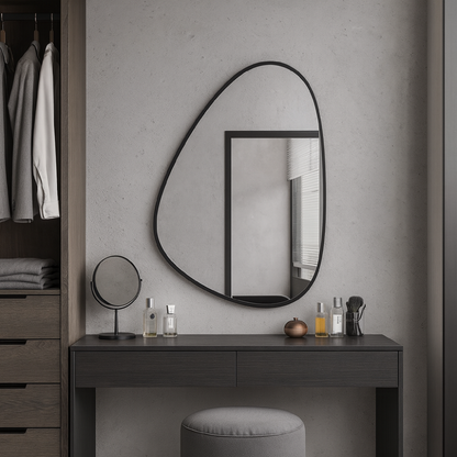 Modern Organik Şekilli Çerçeveli Düzensiz Banyo Aynası – Dekoratif Asimetrik Duvar Aynası