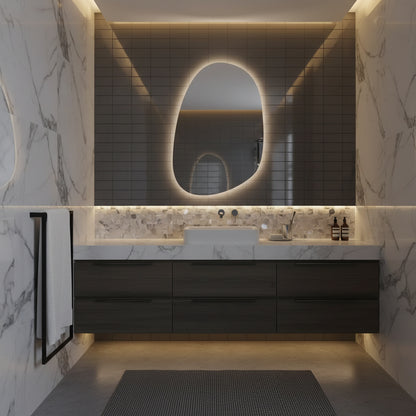 Modern Asimetrik LED Banyo Aynası – Organik Form Dekoratif Duvar Ayna Tasarımı