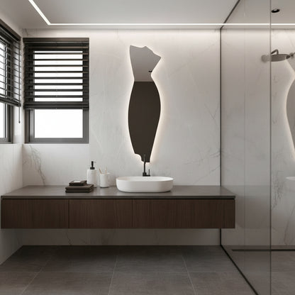 Asimetrik LED Ayna | Modern Dekoratif Banyo Aynası | Tasarım Organik Form LED Işıklı Ayna