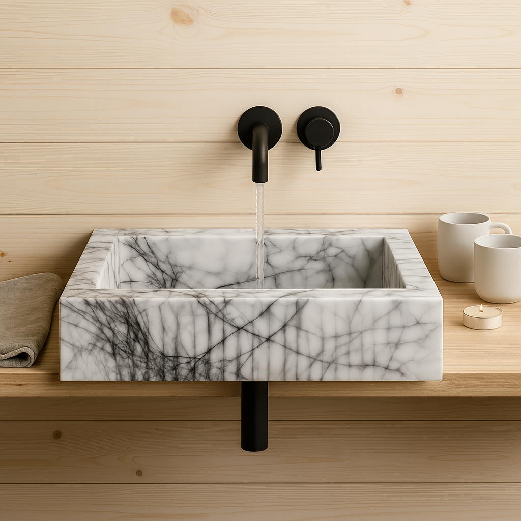 Calacatta Viola Mermer Duvara Monte Köşe Lavabo – Lüks Köşe Mermer Lavabo | Türkiye Üretimi