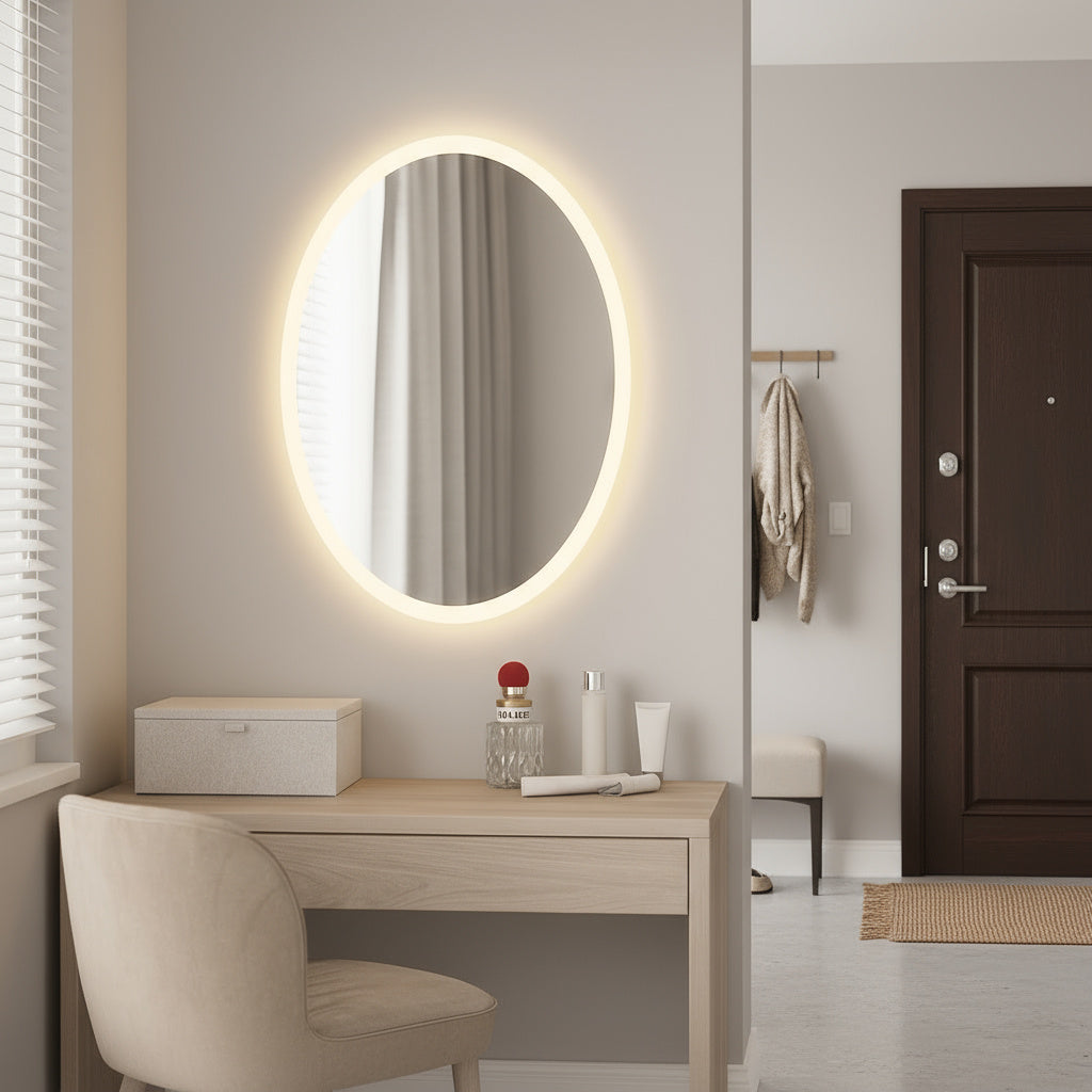 Minimal Oval LED Ayna – Modern Işıklı Dekoratif Duvar Ayna
