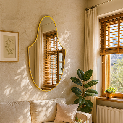 Altın Çerçeveli Dekoratif Duvar Aynası – Modern Oval Salon Aynası Tasarımı