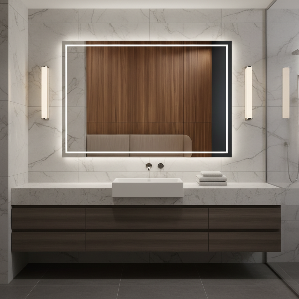 Dikdörtgen LED Banyo Aynası – Modern Işıklı Ayna | Sıcak/Soğuk LED & Dokunmatik Seçenek