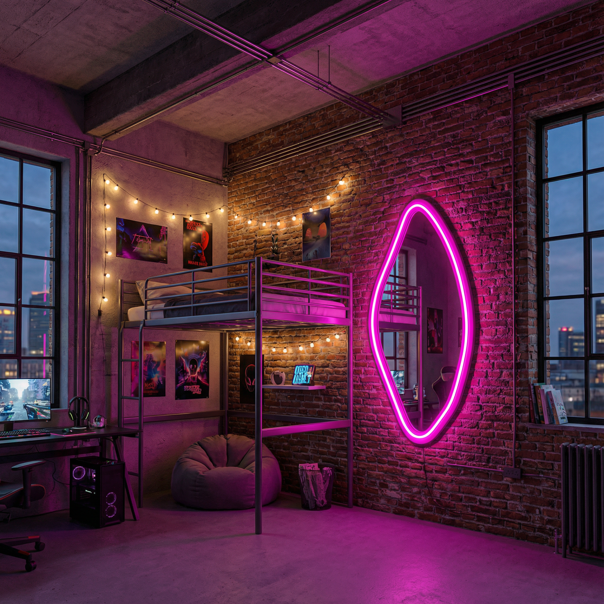 Modern LED Işıklı Dekoratif Duvar Aynası – Organik Tasarım Neon Çerçeveli Ayna