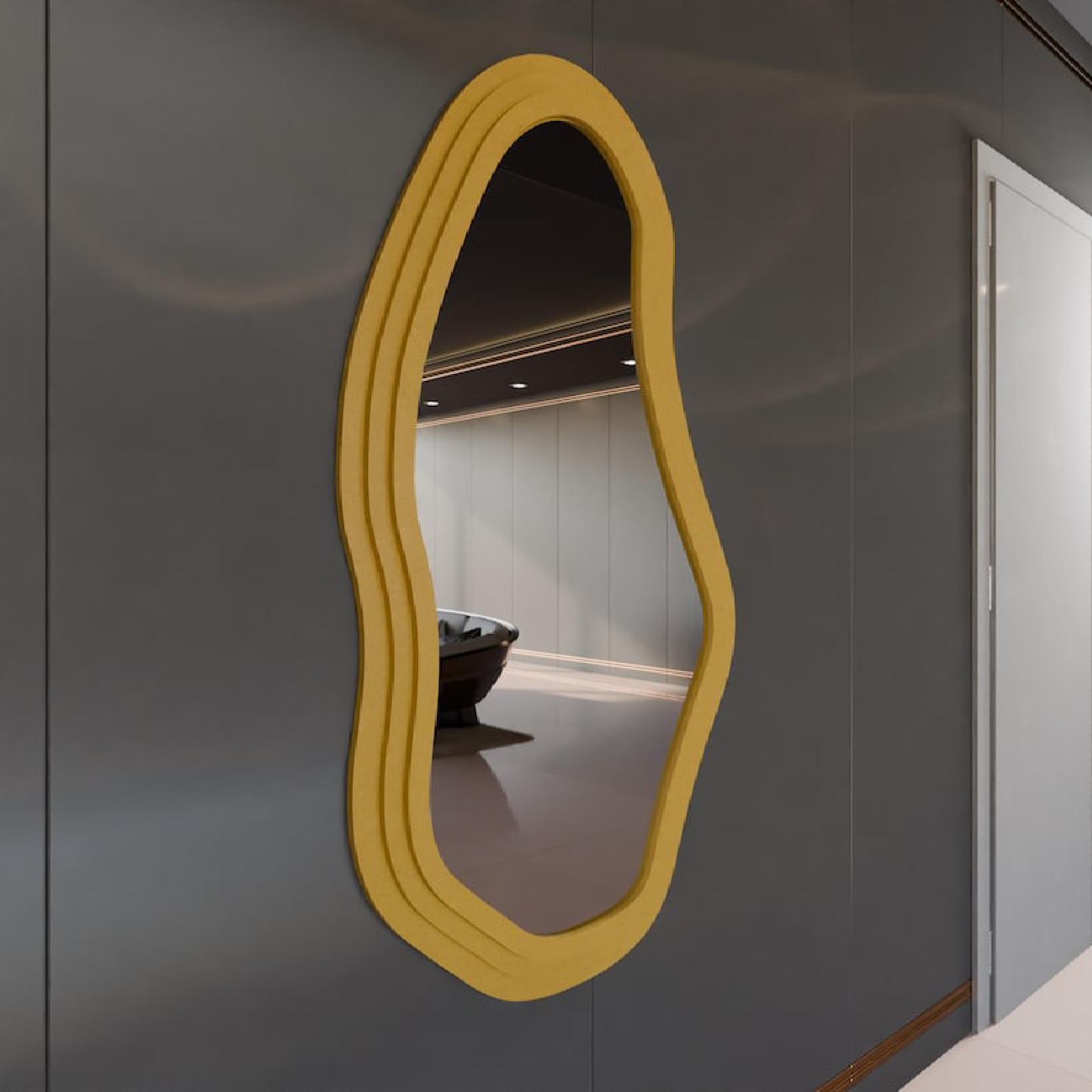 Modern Dalgalı Duvar Aynası MDF Çerçeve – İrregular Dekoratif Ayna, Salon Yatak Odası Hol Ayna